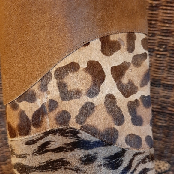 Walter Steiger Leopard Tiger Animal Print Leather Fur Boots 5.5 Kitten Heels - Picture 13 of 14